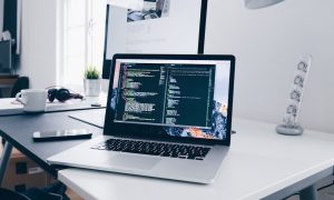Code on a laptop