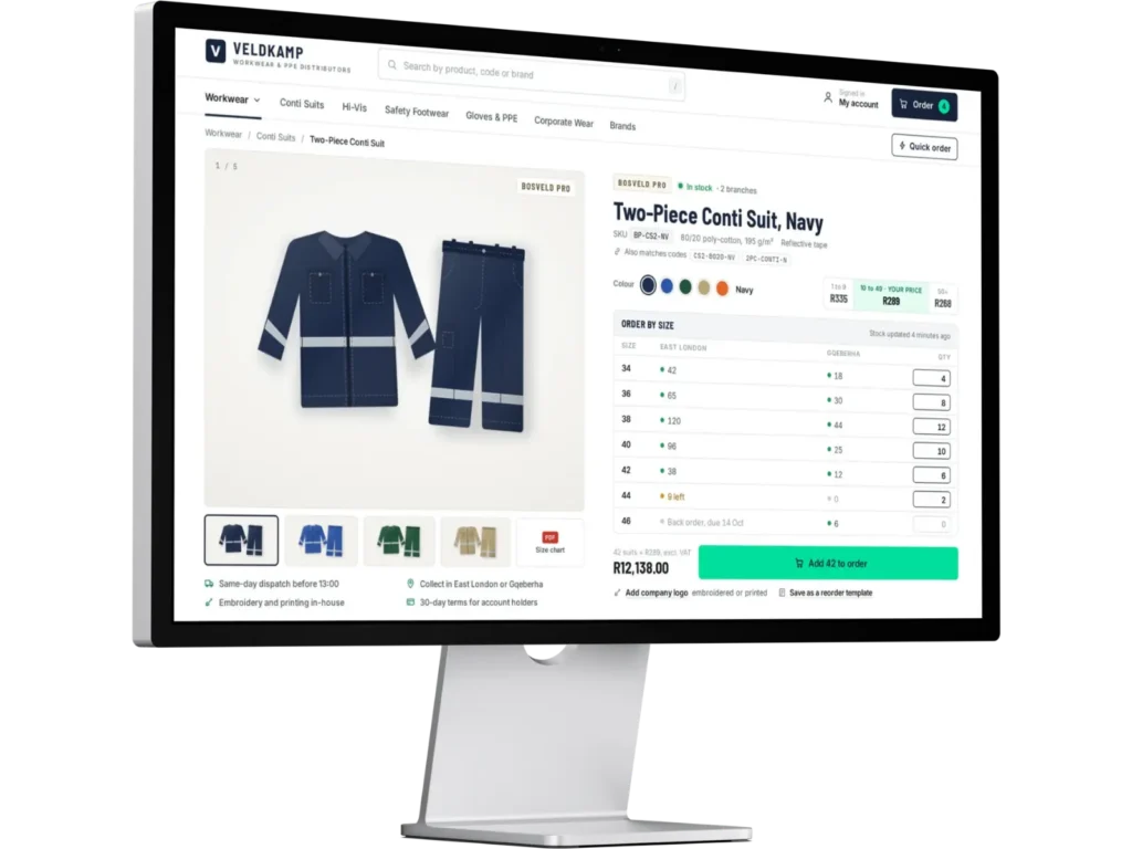 Mockup of a clothing wholesaler website.
