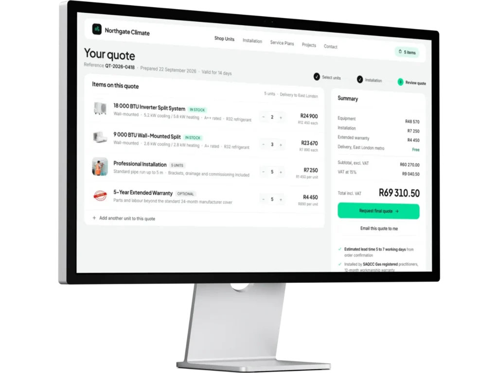 Mockup of an HVAC quote builder.