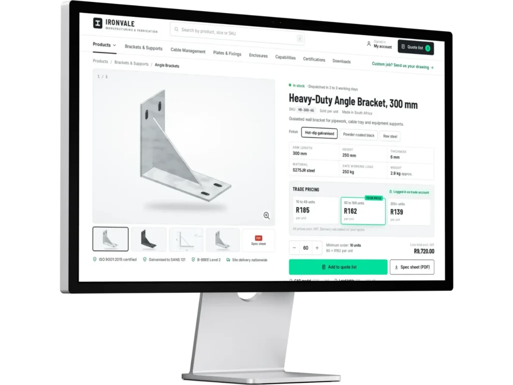 Mockup of a manufacturer's website.