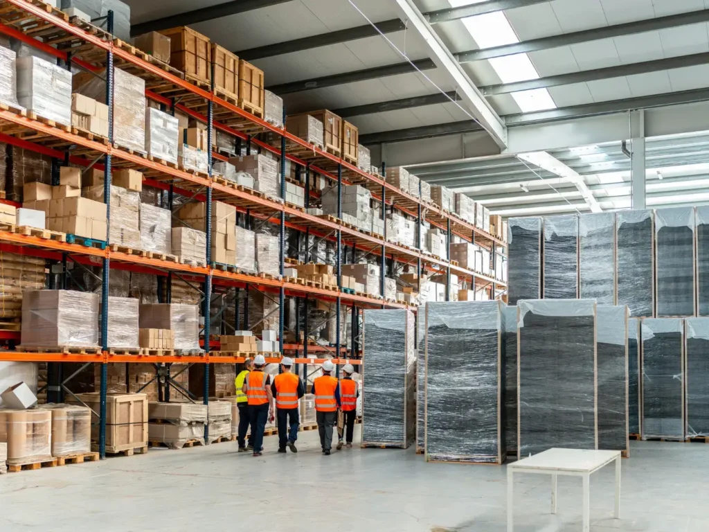 A wholesale warehouse with packed orders.