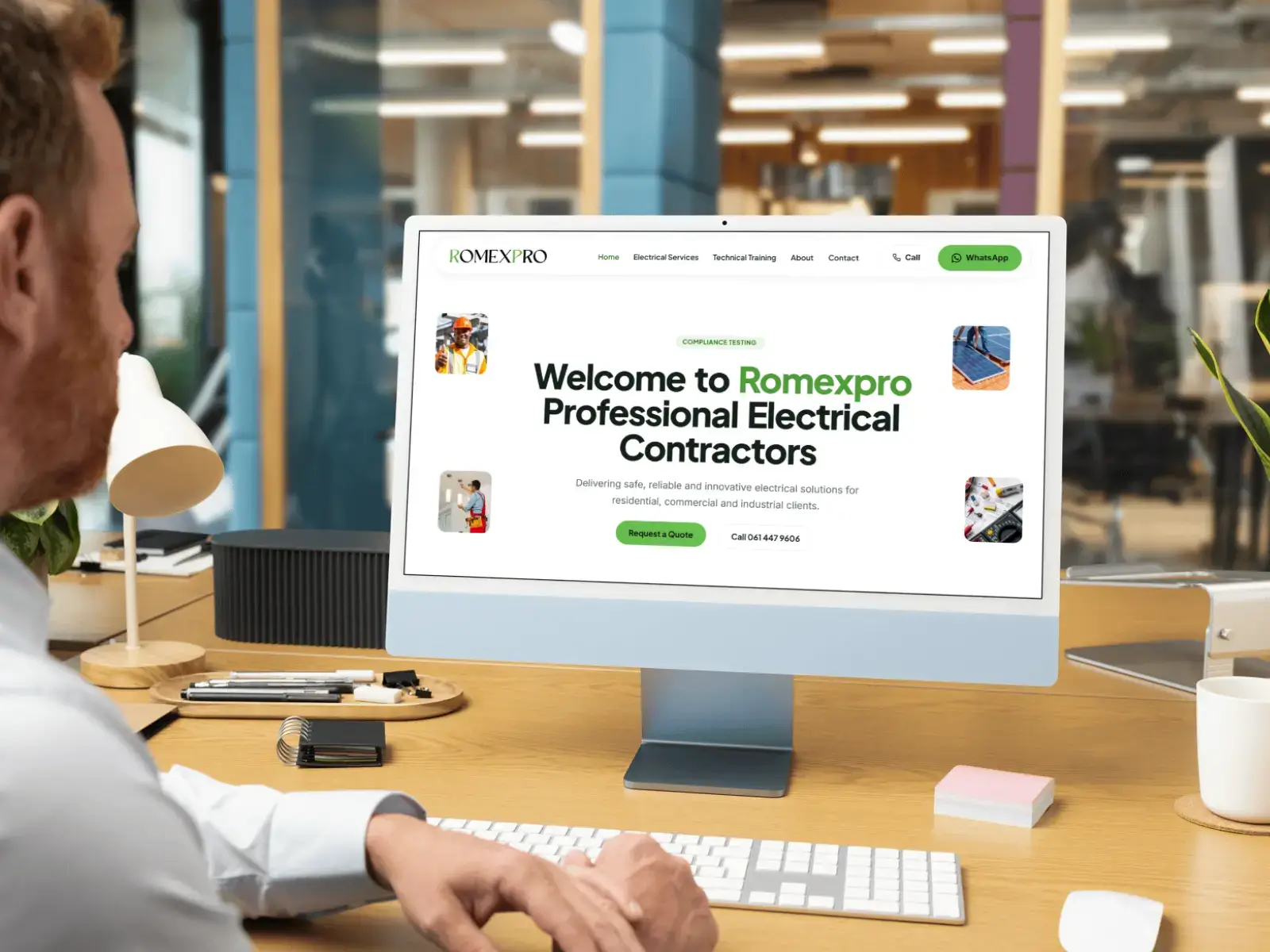 The Romexpro website shown on a desktop monitor